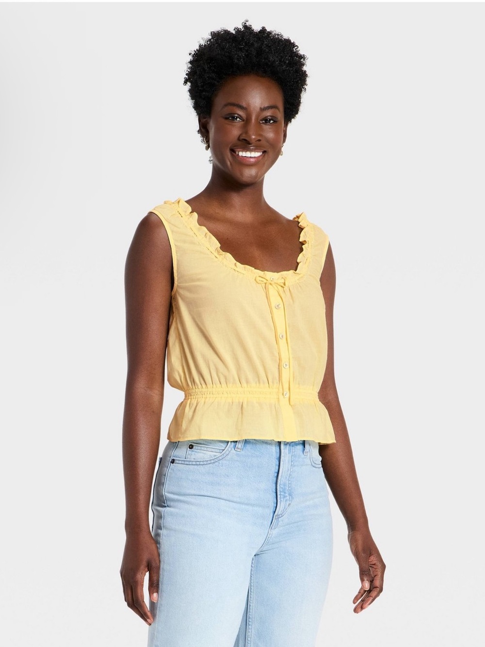 Women’s Front Button Down  Tank Top.  Yellow. M
